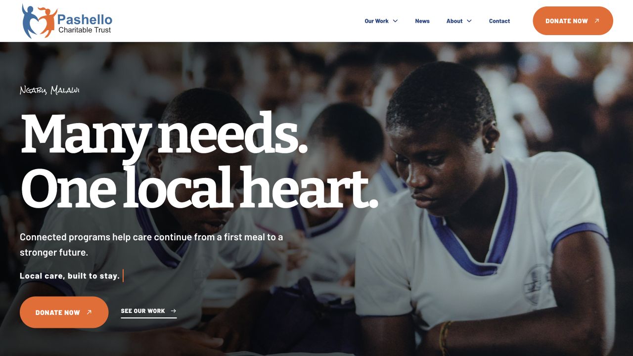 Pashello Trust website homepage