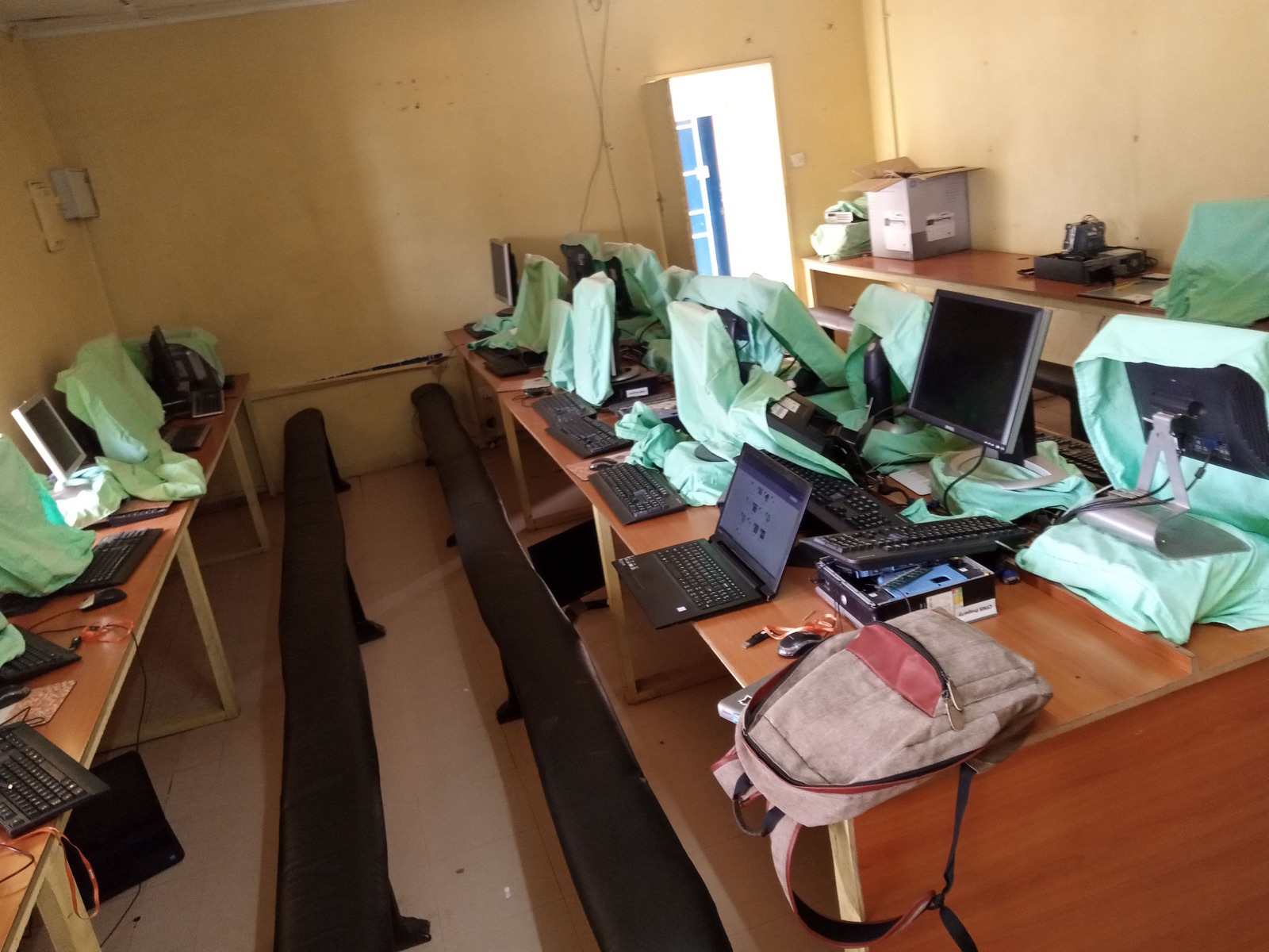 Computers and RACHEL equipment prepared inside the CFMS training room